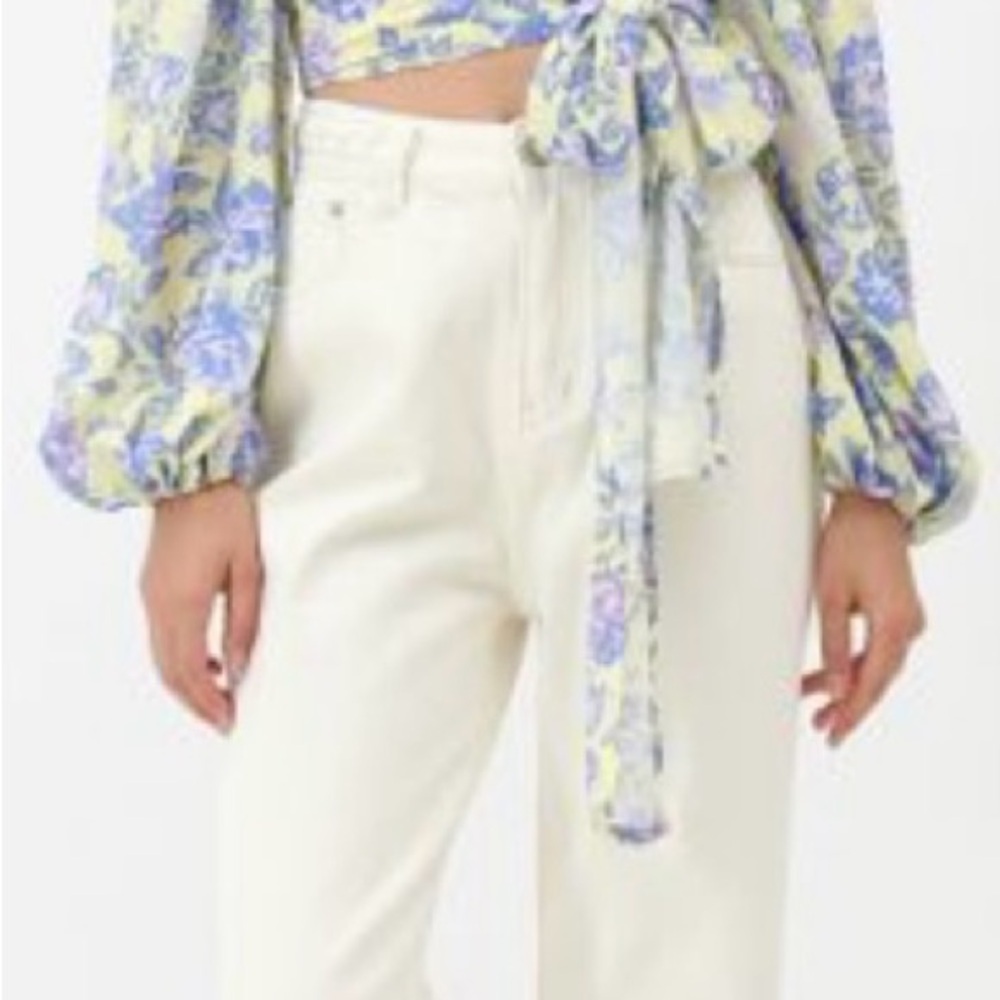 Strangers & Lovers Floral Wrap Crop Top Puff Sleeve Tieβ Front Size S Romantic - Picture 6 of 11